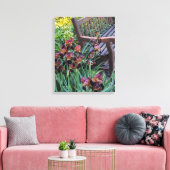 Irisbloei en Garden Park Bench Bloemen Canvas Afdruk (Insitu (Woonkamer))