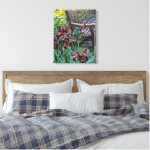 Irisbloei en Garden Park Bench Bloemen Canvas Afdruk (Insitu (Slaapkamer))