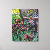 Irisbloei en Garden Park Bench Bloemen Canvas Afdruk (Voorkant)
