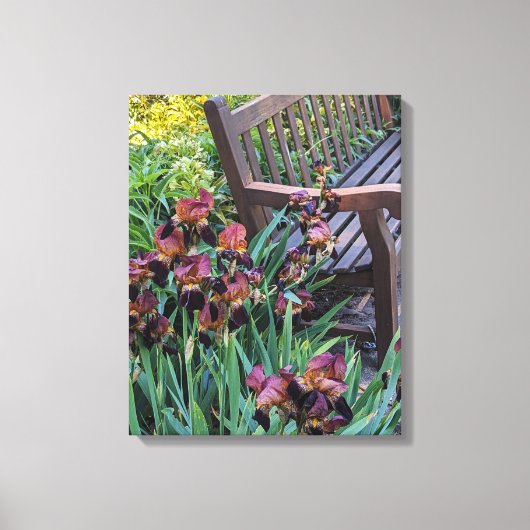 Irisbloei en Garden Park Bench Bloemen Canvas Afdruk (Voorkant)