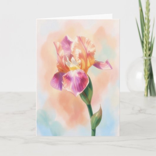 Irisbloem in Roze Aquarel Kunst Notitiekaart (Voorkant)
