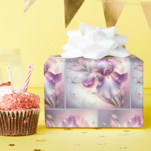 Irisbloem met gouden ets cadeaupapier (Verjaardagsfeest)
