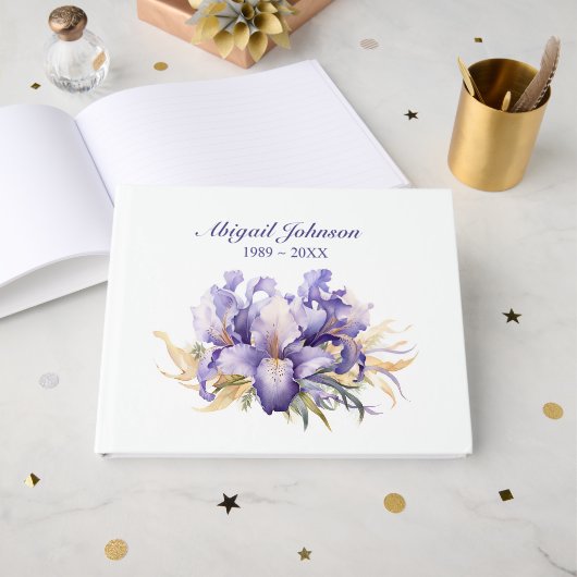 Irisboeket voor herdenkingsdienst gastenboek (Voorkant open)
