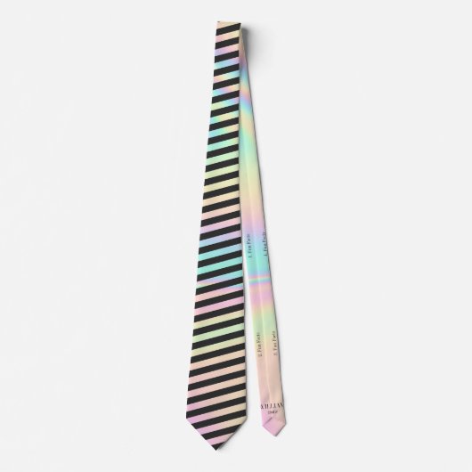 Iriscent & Black Stripe Groom Groomsmen Fun Fact Stropdas (Voorkant)