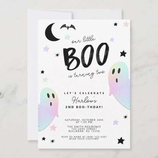 Iriscent Little Boo Ghost Halloween Verjaardag Kaart (Voorkant)