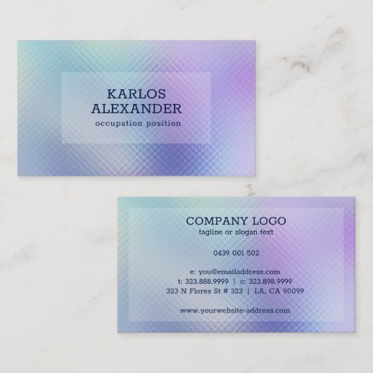 Iriserend glas 2 paarse & blauwe achtergrond visitekaartje (Voorkant / Achterkant)