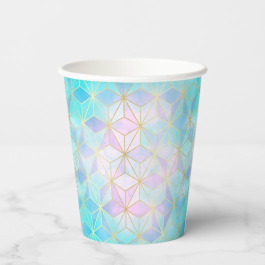 Iriserend glas geometrisch patroon met Logo Papieren Bekers (Achterkant)