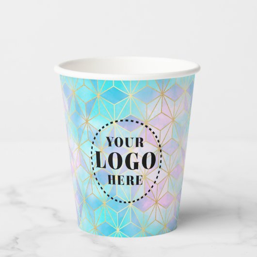 Iriserend glas geometrisch patroon met Logo Papieren Bekers (Voorkant)