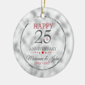 Iriserend lichtgrijs Jubileum- Zilver Keramisch Ornament (Links)