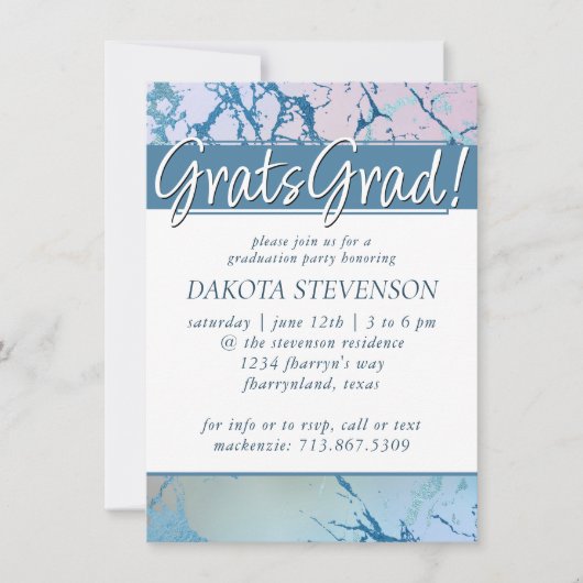 iriserend marmer | Trendy Faux Holo Afstuderen Kaart (Voorkant)