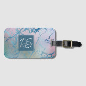 iriserend marmer | Trendy Faux Holo Blauw Roze Bagagelabel (Voorkant (horizontaal))