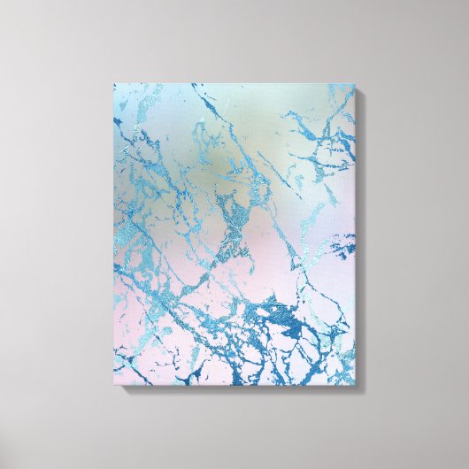 iriserend marmer | Trendy Faux Holo Blauw Roze Canvas Afdruk (Voorkant)