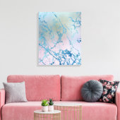 iriserend marmer | Trendy Faux Holo Blauw Roze Canvas Afdruk (Insitu (Woonkamer))