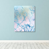 iriserend marmer | Trendy Faux Holo Blauw Roze Canvas Afdruk (Insitu (Houten vloer))