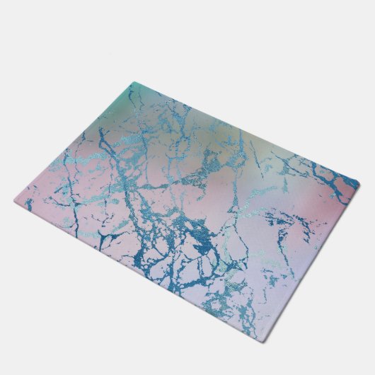 iriserend marmer | Trendy Faux Holo Blauw Roze Deurmat (Schuin)