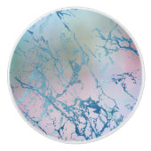 iriserend marmer | Trendy Faux Holo Blauw Roze Keramische Knop (Voorkant)