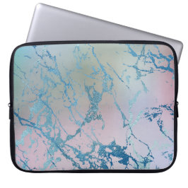iriserend marmer | Trendy Faux Holo Blauw Roze Laptop Sleeve