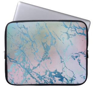 iriserend marmer   Trendy Faux Holo Blauw Roze Laptop Sleeve