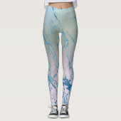 iriserend marmer | Trendy Faux Holo Blauw Roze Leggings (Voorkant)