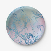 iriserend marmer | Trendy Faux Holo Blauw Roze Papieren Bordje (Voorkant)