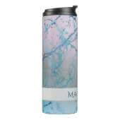 iriserend marmer | Trendy Faux Holo Blauw Roze Thermosbeker (Gedraaid links)