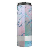 iriserend marmer | Trendy Faux Holo Blauw Roze Thermosbeker (Achterkant)