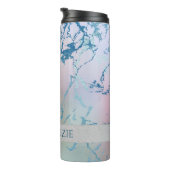 iriserend marmer | Trendy Faux Holo Blauw Roze Thermosbeker (Geroteerd rechts)