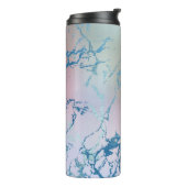 iriserend marmer | Trendy Faux Holo Blauw Roze Thermosbeker (Gedraaid links)