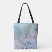 iriserend marmer | Trendy Faux Holo Blauw Roze Tote Bag (Achterkant)