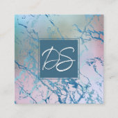 iriserend marmer | Trendy Faux Holo Monogram Vierkante Visitekaartje (Voorkant)