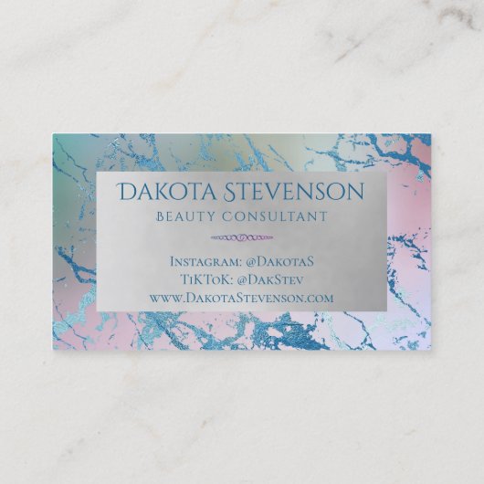 iriserend marmer | Trendy Faux Holo Monogram Visitekaartje (Achterkant)