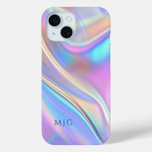 Iriserend ontwerp, classy diepblauw tekstmonogram Case-Mate iPhone case (Achterkant)