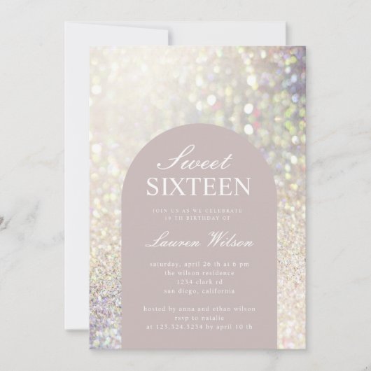 Iriserend Roos Goud Glitter Sweet Sixteen Kaart (Voorkant)