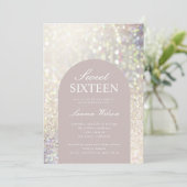 Iriserend Roos Goud Glitter Sweet Sixteen Kaart (Staand voorkant)