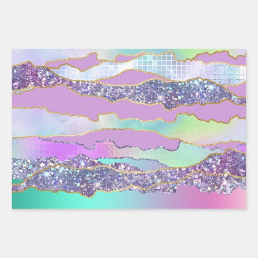 Iriserend roze blauw glanzend folie glitter classy inpakpapier vel (Voorkant 2)