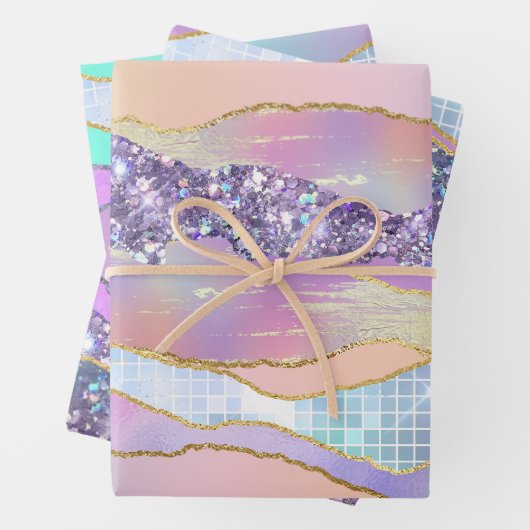 Iriserend roze blauw glanzend folie glitter classy inpakpapier vel (In situ)