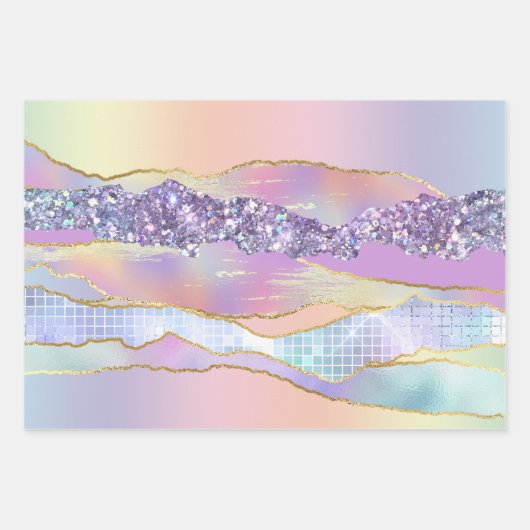 Iriserend roze blauw glanzend folie glitter classy inpakpapier vel (Voorkant)