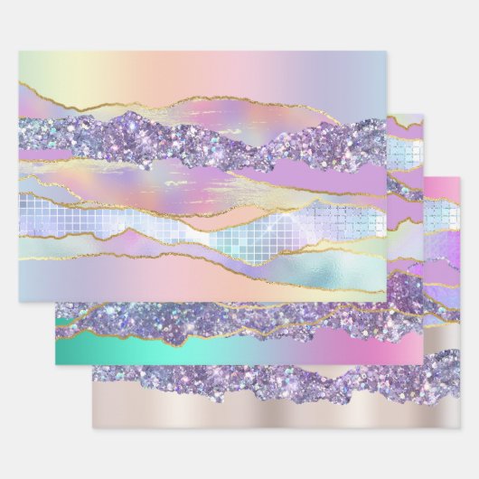 Iriserend roze blauw glanzend folie glitter classy inpakpapier vel (Set)