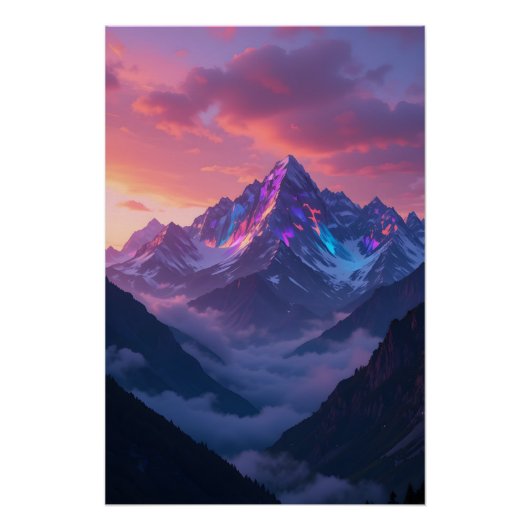 iriserende bergzonsondergang perfect poster (Voorkant)