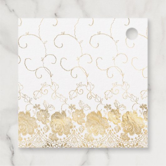 Iriserende Blauwgroen en goudgele rozen en kant Bedankjes Labels (Achterkant)