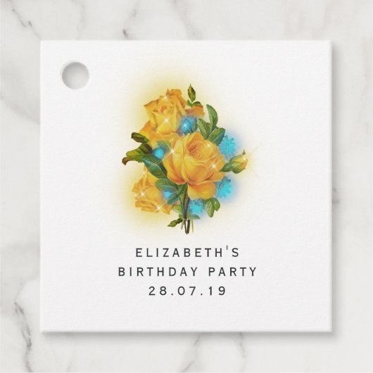 Iriserende Blauwgroen en goudgele rozen en kant Bedankjes Labels (Voorkant)