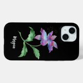 Iriserende bloem op zwart, scriptnaam Case-Mate iPhone case (Achterkant (horizontaal))