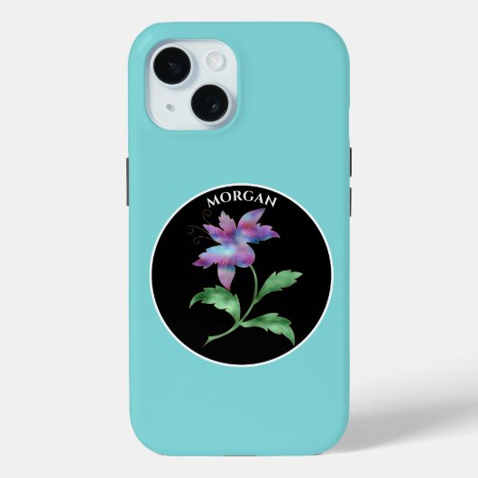 Iriserende bloem, zwarte cirkel, naam Case-Mate iPhone case (Achterkant)