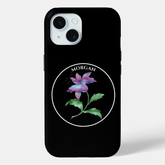 Iriserende bloem, zwarte cirkel op zwart, naam Case-Mate iPhone case (Achterkant)