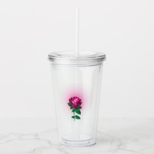 Iriserende bordeauxrode roos acryl drinkbeker (Voorkant)