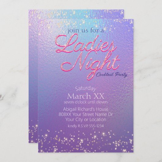 Iriserende dames nacht cocktail party kaart (Voorkant / Achterkant)