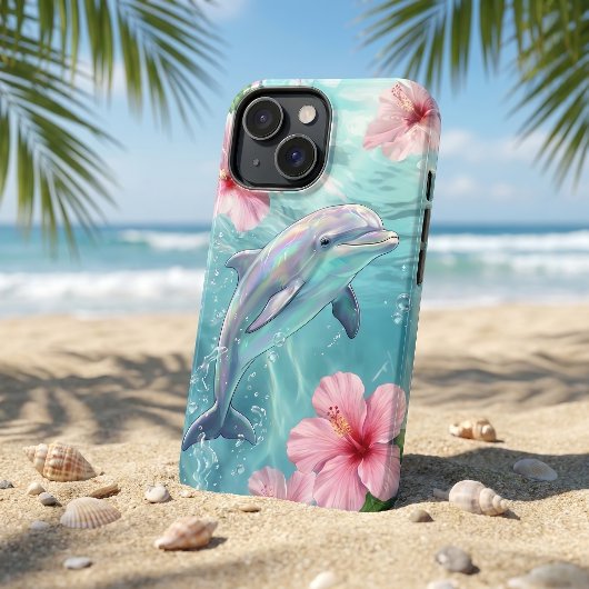 Iriserende Dolfijn & Roze Hibiscus Tropische Oceaa Case-Mate iPhone Case