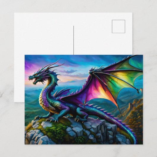 Iriserende draak bewaakt zijn land briefkaart (Voorkant / Achterkant)