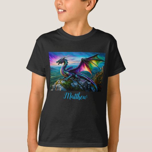 Iriserende draak bewaakt zijn land t-shirt (Voorkant)