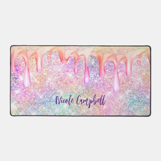 Iriserende eenhoorn roze faux glitter druppel bureaumat (Voorkant)